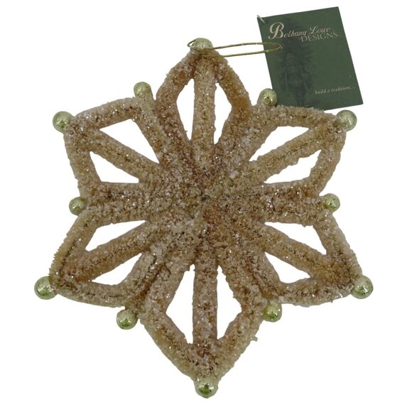 Bethany Lowe 8.25in Cream Bottle Brush Glitter Beaded Snowflake Ornament NEW - Picture 1 of 9